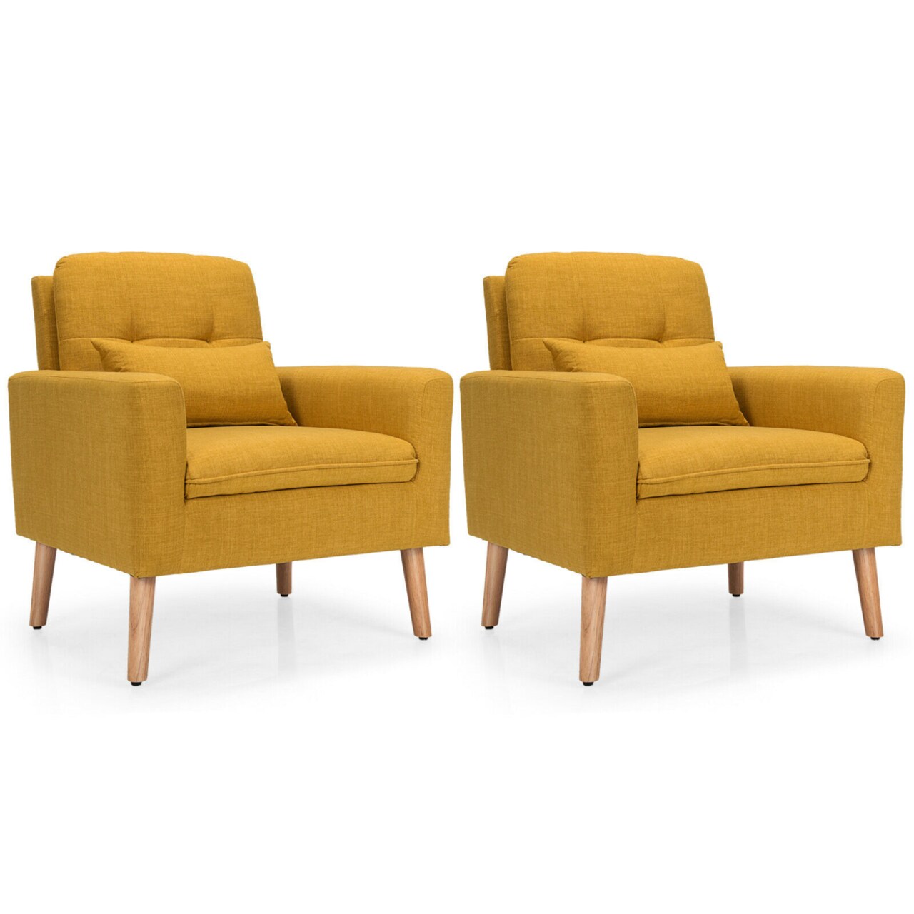 2Pcs Accent Armchair Single Sofa Chair Home Office W/ Waist Pillow Yellow